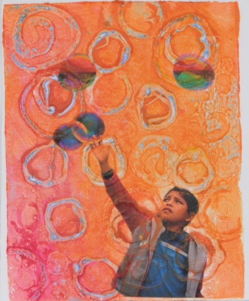 Boy with Bubbles Collograph